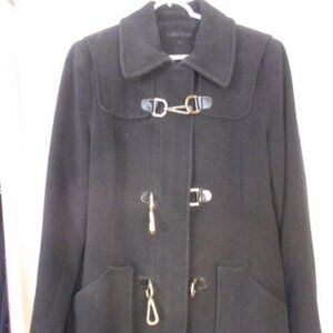Calvin Klein Size 12 Black Wool Blend Coat